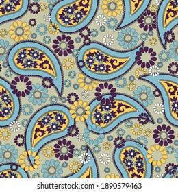 Patrón abstracto impecable en estilo paisley. Impresión étnica tradicional para textiles y papel. Ilustración vectorial.