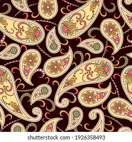 Seamless abstract pattern in paisley style. Traditional ethnic print for textiles and paper. Vector illustration.