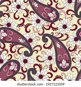 Seamless abstract pattern in paisley style. Traditional ethnic print for textiles and paper. Vector illustration.