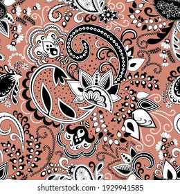 Seamless abstract pattern in paisley style. Traditional ethnic print for textiles and paper. Vector illustration.