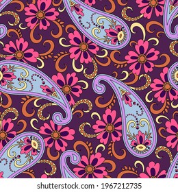 Seamless abstract pattern in paisley style. Traditional ethnic print for textiles and paper. Vector illustration.