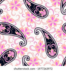 Seamless abstract pattern in paisley style. Traditional print for paper and textiles. Vector illustration.