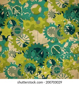 Seamless abstract pattern of pastel green gear in vintage style