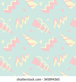 Seamless abstract pattern with pastel shapes and strokes