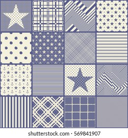 Seamless abstract pattern with patchwork in blue and beige. Can be used for ceramic tile, wallpaper, linoleum, textile, invitation card, wrapping, web page background
