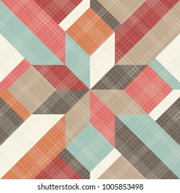 Seamless abstract pattern with patchwork in retro colors on texture background. Can be used for ceramic tile, wallpaper, linoleum, textile, invitation card, wrapping, web page background