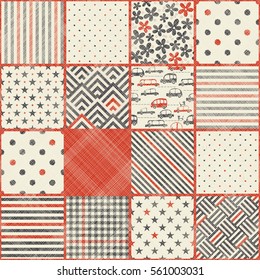 Seamless abstract pattern with patchwork in retro colors on texture background. Can be used for ceramic tile, wallpaper, linoleum, textile, invitation card, wrapping, web page background