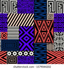 Seamless abstract pattern in patchwork style. Geometric print for textiles and paper. Vector illustration.