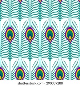 Seamless abstract pattern and peacock feather white background  Close  up decorative texture and peacock feathers  Cute peafowl feather background 