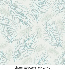 Seamless abstract pattern with peacock feather and bird fluff