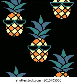 Patrón abstracto sin inconvenientes con piña con gafas. Patrón de dibujos animados vectores. Dibujado a mano. Patrón para tarjeta, invitación, papel de envoltura, tela textil