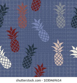 Seamless abstract pattern with pineapples on textured background. Vector pattern.