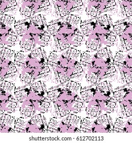 Seamless abstract pattern with pink and black elements on white background