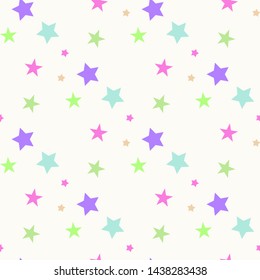 Seamless abstract pattern with pink and blue sharp stars on white background. Vector illustration. Vector fireworks illustration. Cosmos texture for paper, wrapping and fabric. Magic sky