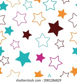 Seamless abstract pattern with pink and blue sharp stars on white background. It can be use for valentines day wrapping paper or wedding invitation card background.