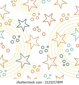 Seamless abstract pattern with pink and blue sharp stars on white background. Stars Seamless Pattern. The vector image. Starry night sky