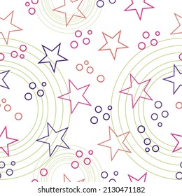 Seamless abstract pattern with pink and blue sharp stars on white background. Magic sky.