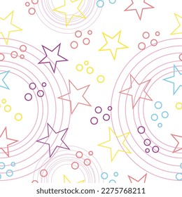 Seamless abstract pattern with pink and blue sharp stars on white background. Magic sky.