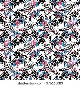 Seamless abstract pattern with pink, blue and black elements