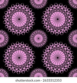 
seamless abstract pattern of pink circles on black background, vector