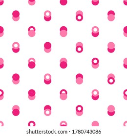 Seamless abstract pattern with pink overlapping circles and dots. Bubbles and bulbs. White background. Vector. Bright design for wallpapers, wrapping and paper print.