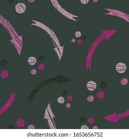 Seamless abstract pattern pink tone arrows shapes and dots repeat endless background cover texture for textile, carpets, curtains, clothing, wallpapers, wrapping paper, fashion fabric prints