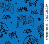 seamless abstract pattern in pixel game style. With dice, words, for boys. Textiles, print, t-shirts, web