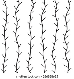 Seamless abstract pattern in the plant design. Black-and-white graphics, branches, tree trunks, painted hands.
