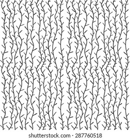 Seamless abstract pattern in the plant design. Black-and-white graphics, branches, tree trunks, painted hands.