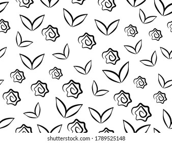 
Planta de patrón abstracto sin inconvenientes Fondo de contorno negro Textura Vector ilustración