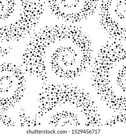 Seamless abstract pattern in polka dot style. On a white background a spiral of dots of different sizes. Print for textiles. Vector illustration.