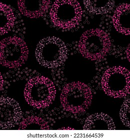 Seamless abstract pattern in polka dot style. Multicolored balloons on a black background. Vector illustration. Seamless vector illustration with pink and purple geometric shapes.