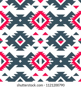 Seamless abstract pattern of polygonal shapes. Folk style geometric ornament white, red, gray colors