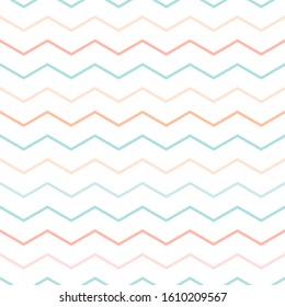 Seamless abstract pattern with powder blue and pink zigzag lines on white background. Striped texture. Vector illustration