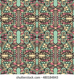 Seamless abstract pattern for printing on fabric or paper. Hand drawn background.