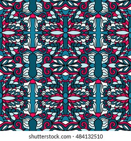 Seamless abstract pattern for printing on fabric or paper. Hand drawn background.