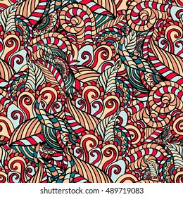 Seamless abstract pattern for printing on fabric or paper. Hand drawn background.