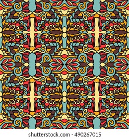 Seamless abstract pattern for printing on fabric or paper. Hand drawn background.