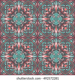Seamless abstract pattern for printing on fabric or paper. Hand drawn background.