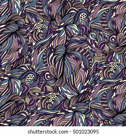 Seamless abstract pattern for printing on fabric or paper. Hand drawn background.