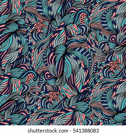 Seamless abstract pattern for printing on fabric or paper. Hand drawn background.