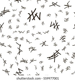 Seamless abstract pattern of psychedelic and fantastic elements and hieroglyph. Vector illustration.
