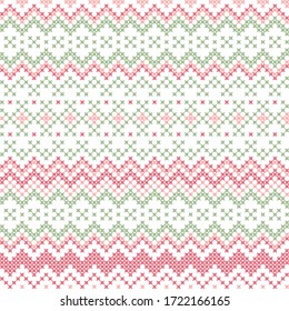 Seamless abstract pattern. Purple, pink and green colors. Cross stitch pattern for clothing, trendy textile, fabric, background. Elements of folk embroidery, vector ornament