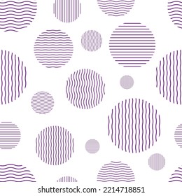 Nahtlose abstrakte Muster mit violetten, gewellten Kreisen auf weißem Hintergrund.