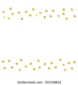 Seamless abstract pattern of random gold dots with empty center for text on white background.  Vector illustration.