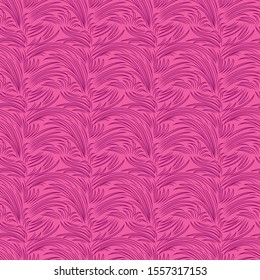 Seamless abstract pattern with random lines, similar to plants, magenta illustration on the pink background, hand drawing