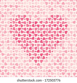 Seamless abstract pattern with red hearts on light background, vector illustration