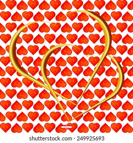 seamless abstract pattern from red hearts with golden heart isolated on white background vector