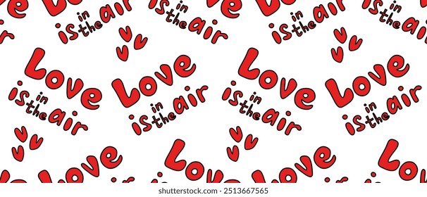Nahtloses abstraktes Muster mit roten Herzen, Liebe liegt in der Luft. Weißer Hintergrund. Vektor. Valentinstag. Designs für textile Stoffe, Umschlagpapier, Hintergrund, Tapete, Umschlag.