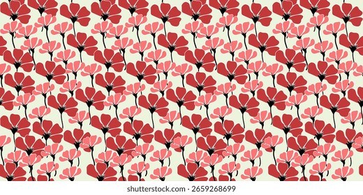 Seamless abstract pattern with red hearts and colorful decorative shapes for festive wallpaper and textile design